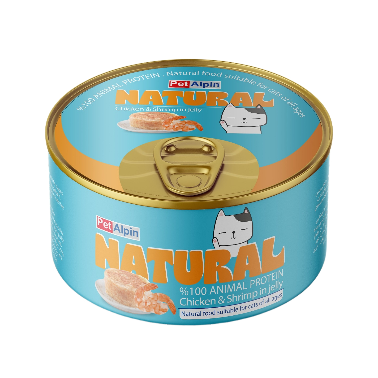 کنسرو گربه پت آلپین مدل نچرال مرغ و میگو در ژله وزن 220 گرم