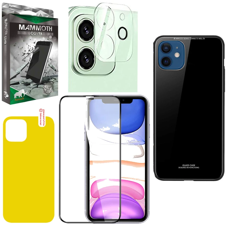 کاور ماموت مدل MMT-PSHT-GLS مناسب برای گوشی موبایل اپل Iphone 12 به همراه محافظ صفحه نمایش و محافظ پشت گوشی و محافظ لنز دوربین