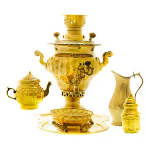 سرویس سماور ذغالی 6 پارچه برنجی مدل پیچ کد 4241