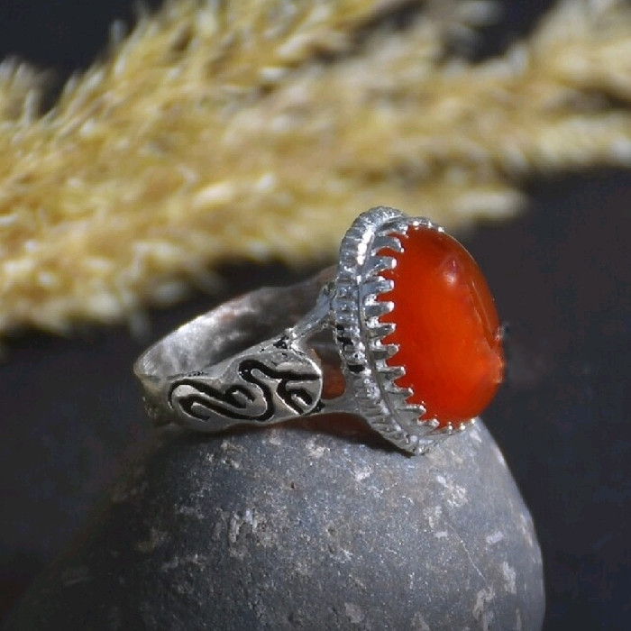 انگشتر نقره مردانه مدل سنگ عقیق طرح یاعلی کد 22