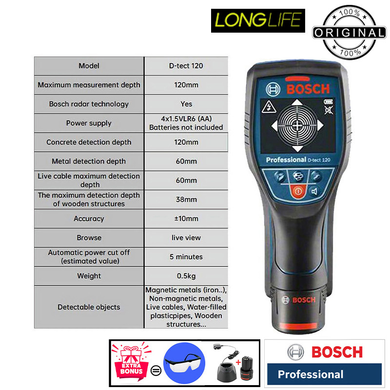 ردیاب دیجیتالی بوش مدل فوق تخصصی D-Tect 120 Advanced Radar + Battery 12 V Li