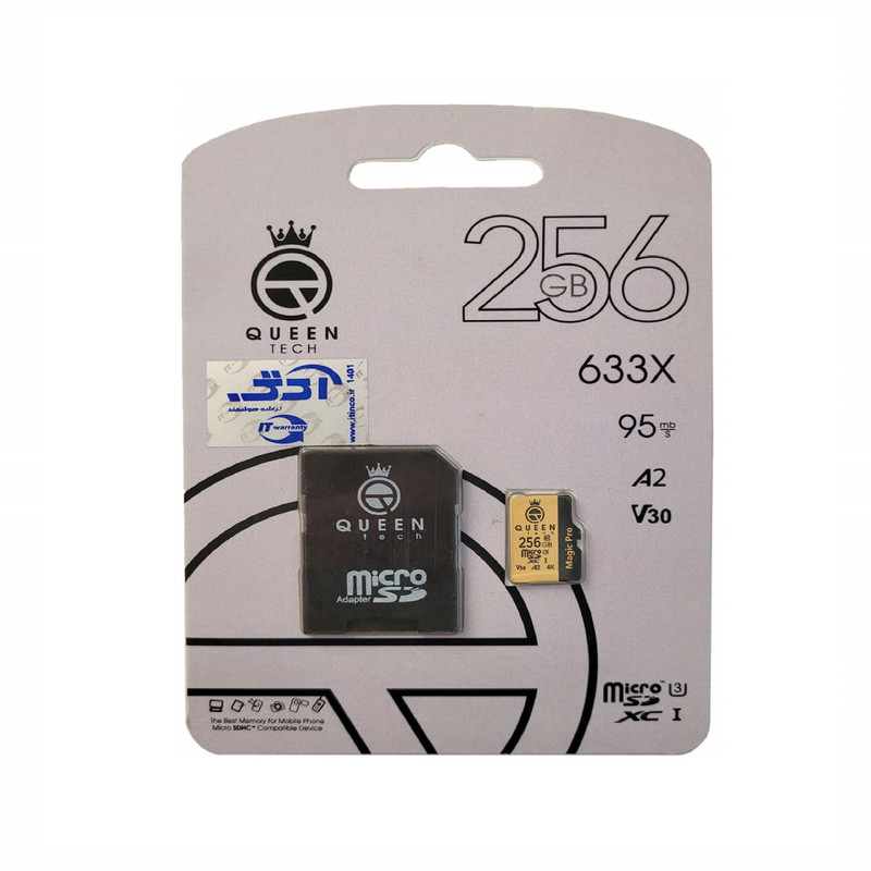 کارت حافظه Micro SD HC کوئین تک مدل A2-V30-633X کلاس 10 استاندارد UHS-l U3 سرعت 95MBps ظرفیت 64 گیگابایت به همراه آداپتور SD 
