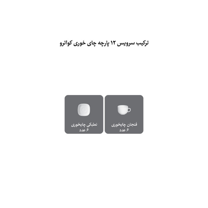 ست فنجان و نعلبکی 12 پارچه چینی زرین ایران سری کواترو مدل ادلین توسی کد 8 درجه عالی