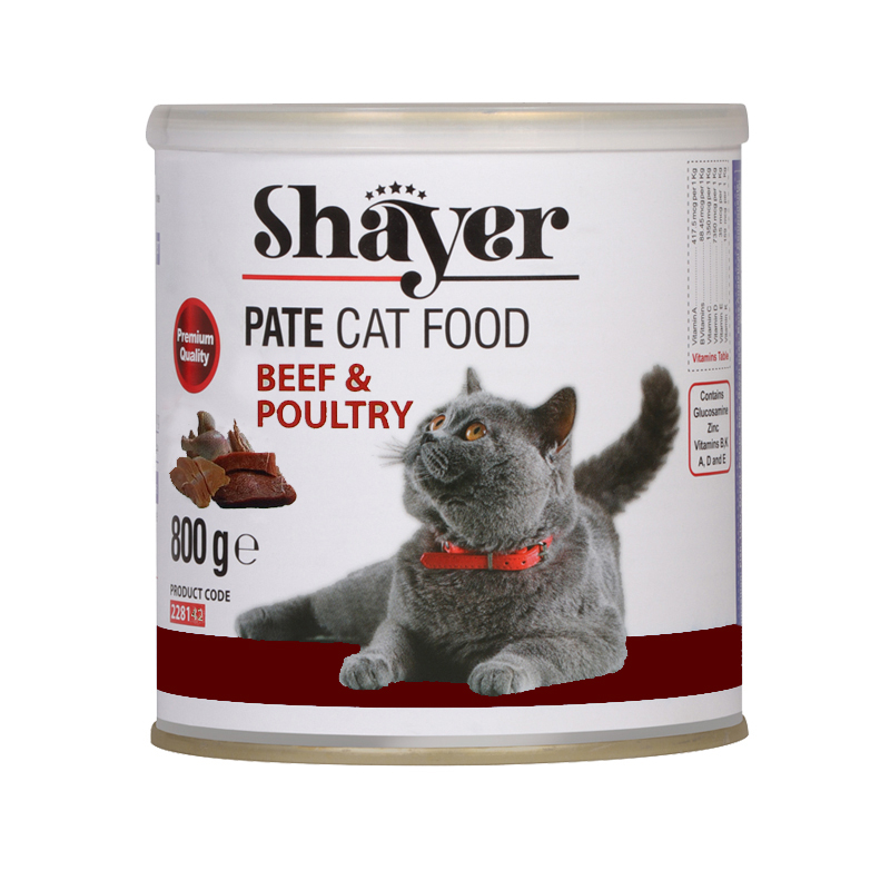 کنسرو گربه شایر مدل گوشت قرمز وگوشت طیور وزن 800 گرم