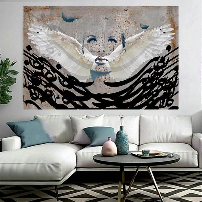 پوستر پارچه ای طرح تایپوگرافی نستعلیق مدل دختر و بال ها کد AR19490