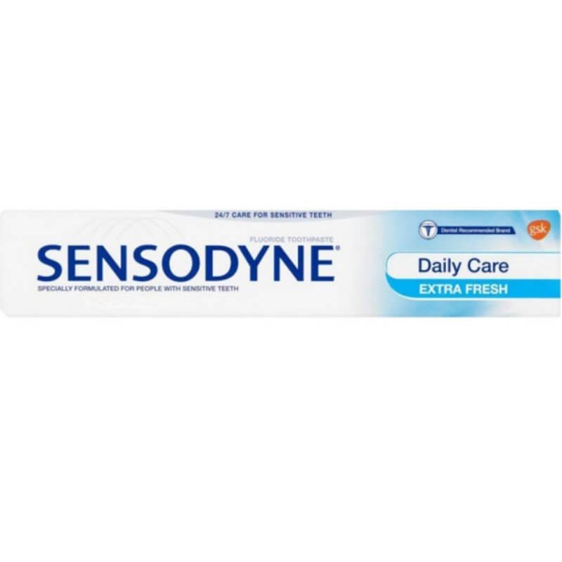 خمیر دندان سنسوداین سری Daily care مدل Gentle whitening حجم 75 میل به همراه خمیر دندان مدل Extra Fresh