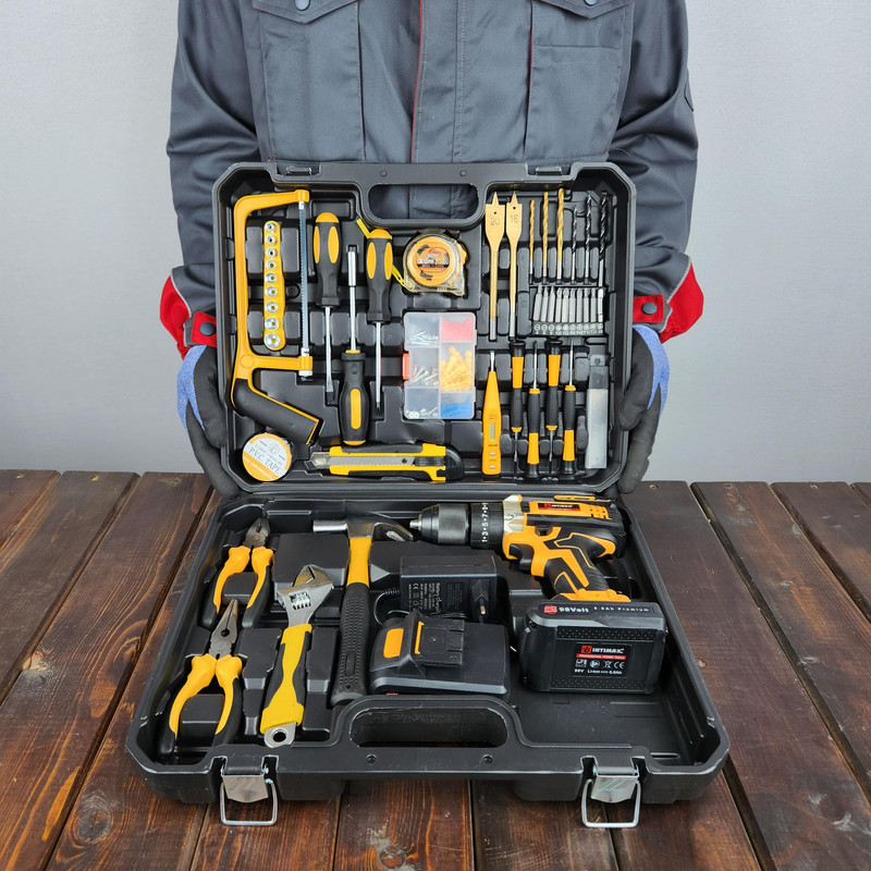 مجموعه 100 عددی دریل پیچ گوشتی شارژی چکشی صنعتی اینتیمکث مدل 0925