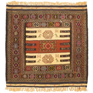 گلیم دستباف یک متری مدل سفره کردی کد 261054 