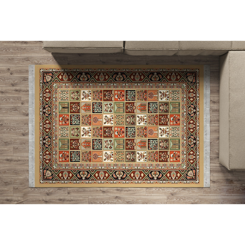 گلیم فرش ماشینی طرح خشتی بادامی گلیم فرش ماشینی طرح خشتی بادامی