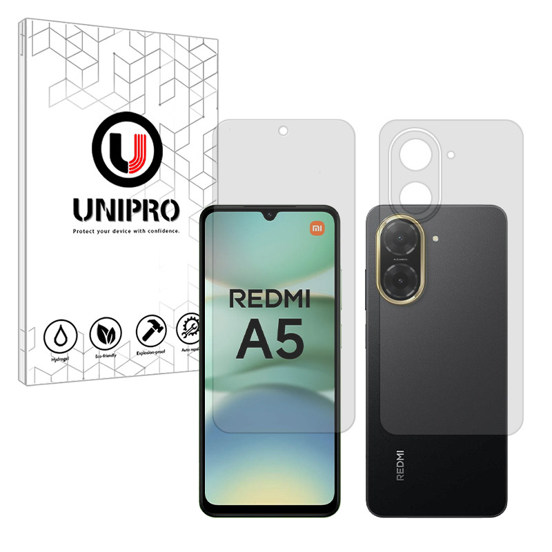 محافظ صفحه نمایش شفاف یونی پرو مدل 5 Star مناسب برای گوشی موبایل شیائومی Redmi A5 4G به همراه محافظ پشت گوشی