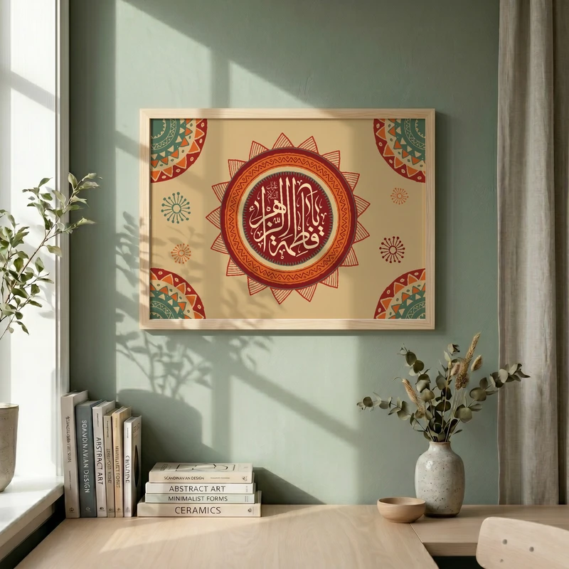 تابلو طرح ولادت حضرت فاطمه (س) مدل G15247 فریم کرم روشن