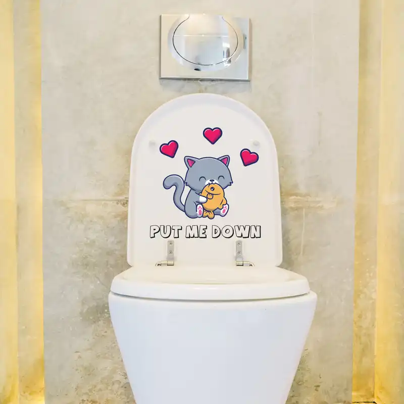 استیکر باروچین مدل گربه درب توالت فرنگی کد 7001 مجموعه 7 عددی