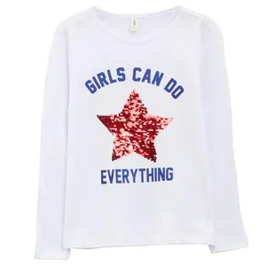 تی شرت آستین بلند دخترانه دفکتو مدل ستاره پولک برگردان کد 48