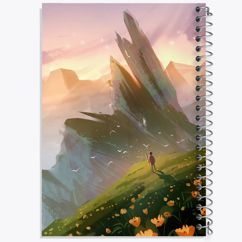 دفتر مشق 100 برگ خندالو طرح گل و کوه کد F359