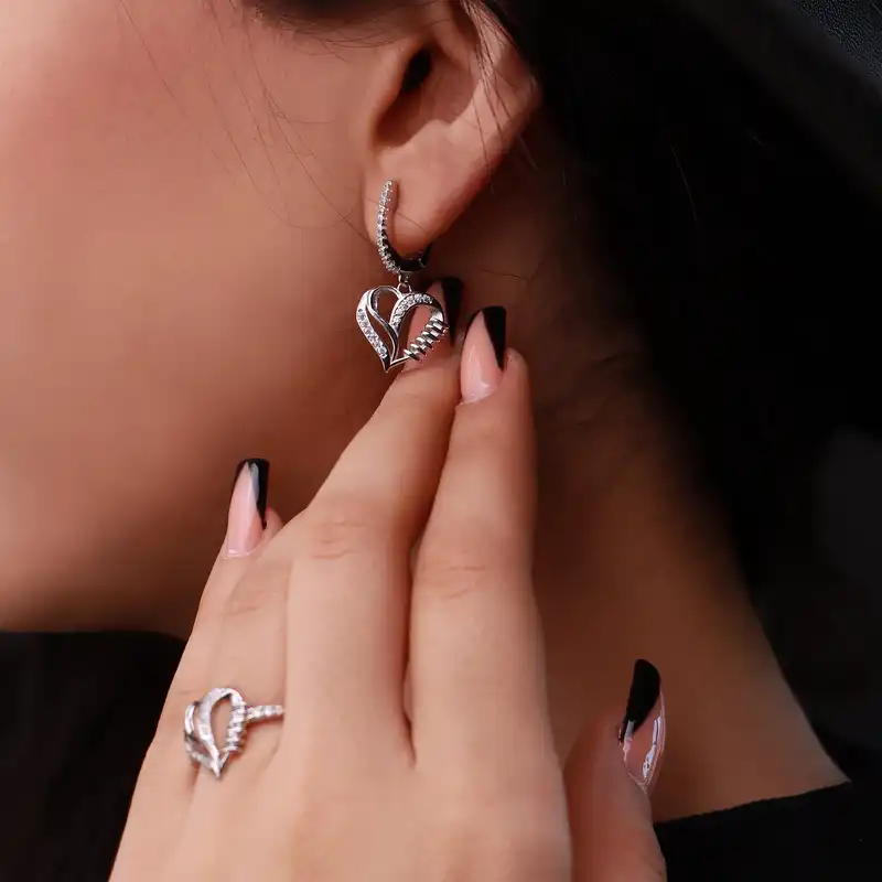 نیم ست نقره زنانه جی تی ای مدل قلب