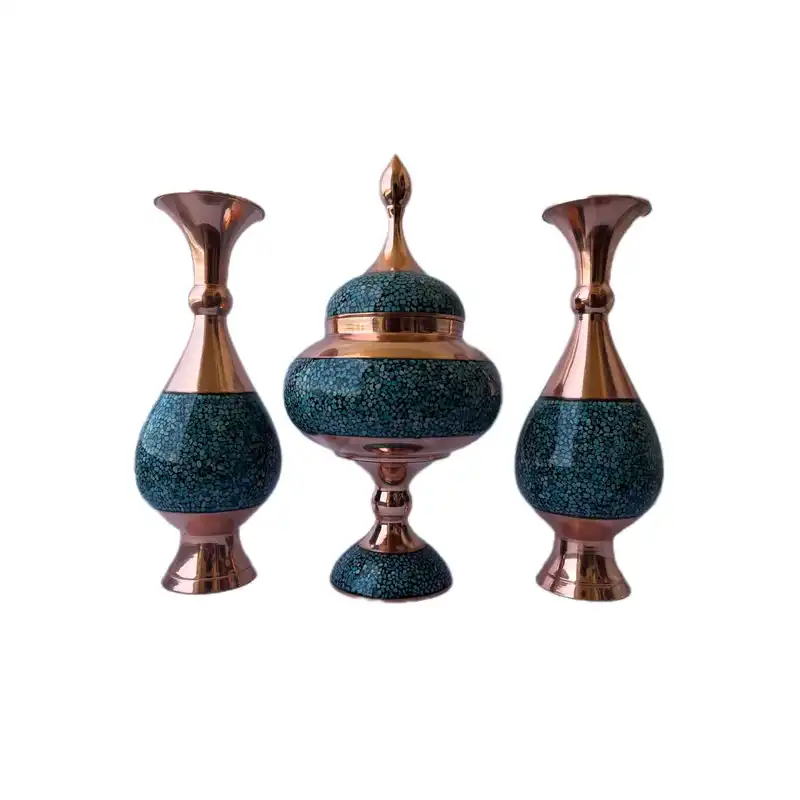 ست 3 تکه گلدان و شکلات خوری فیروزه کوبی کد 12
