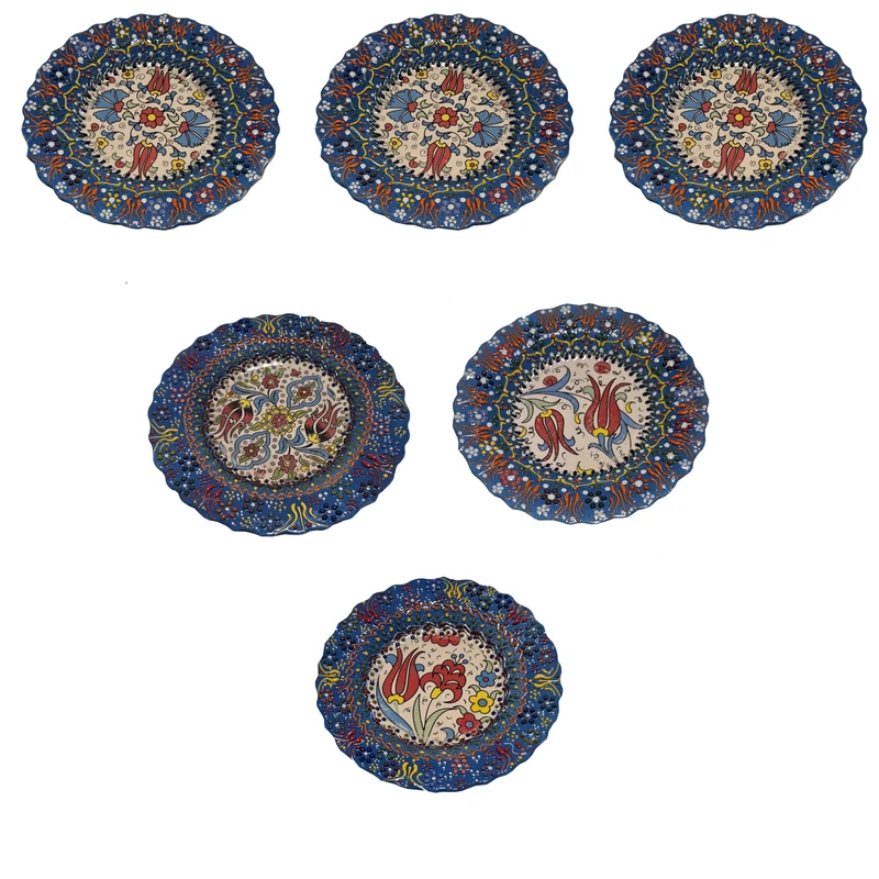 بشقاب میناکاری مدل نقش برجسته طرح لب کنگره ای کد 183 بسته 6 عددی