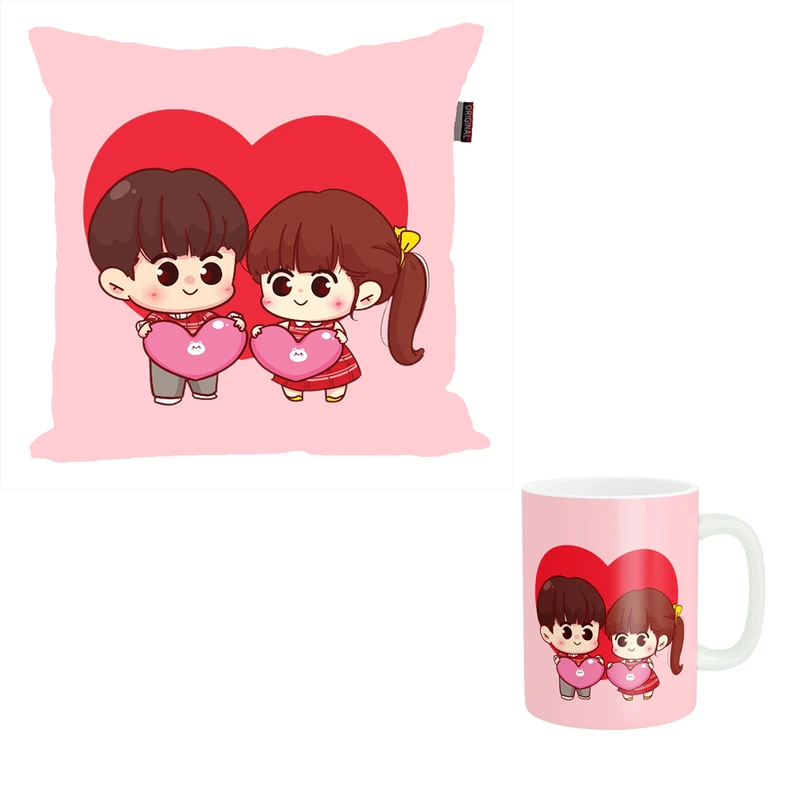 کوسن ناریکو طرح فانتزی مدل ست عاشقانه پسر و دختر کد 08 به همراه ماگ