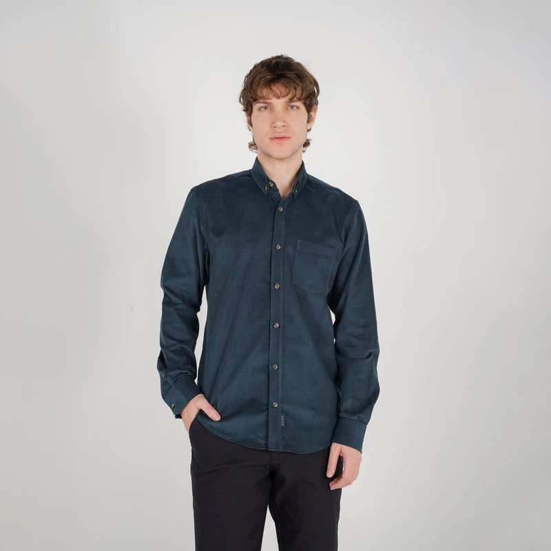 پیراهن آستین بلند یقه برگردان مردانه پاتن جامه مدل مخمل 04MC8528