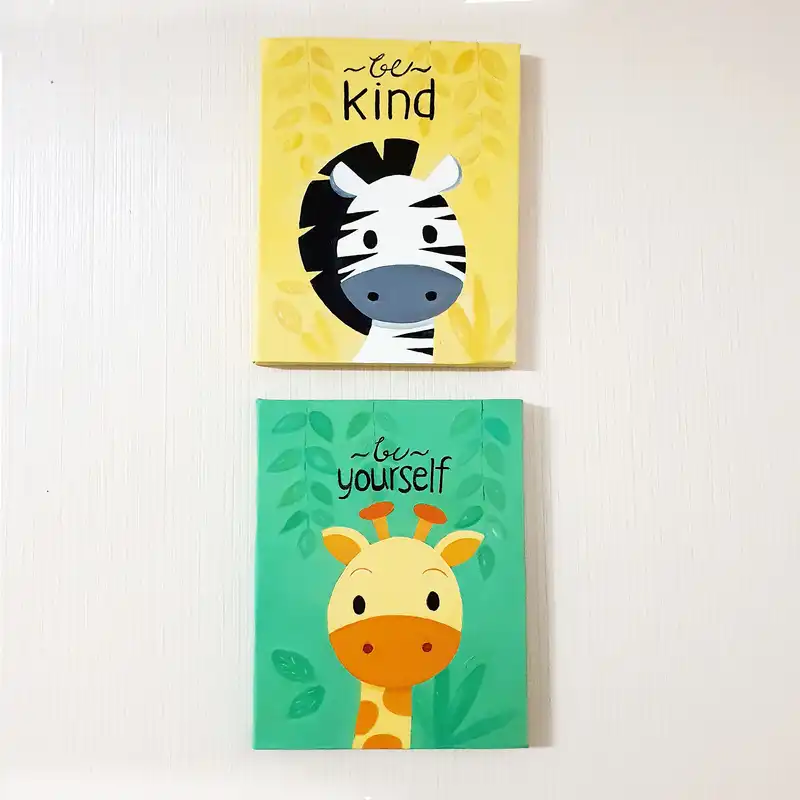 تابلو نقاشی رنگ روغن اتاق کودک طرح حیوانات کد 02 مجموعه 4 عددی