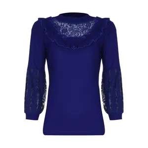 بلوز زنانه مدل 523 یقه چین رنگ آبی