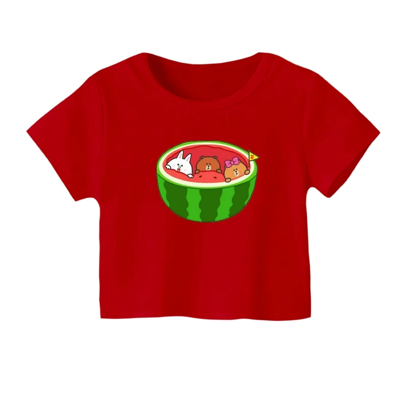 کراپ‌ تی‌شرت آستین کوتاه زنانه مدل حیوانات و هندوانه یلدایی کد 1