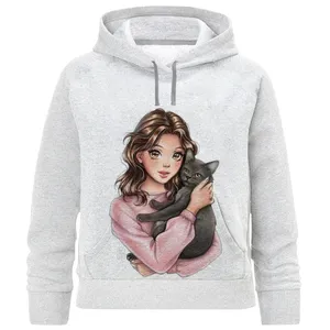 هودی دخترانه مدل دختر و گربه کد W230