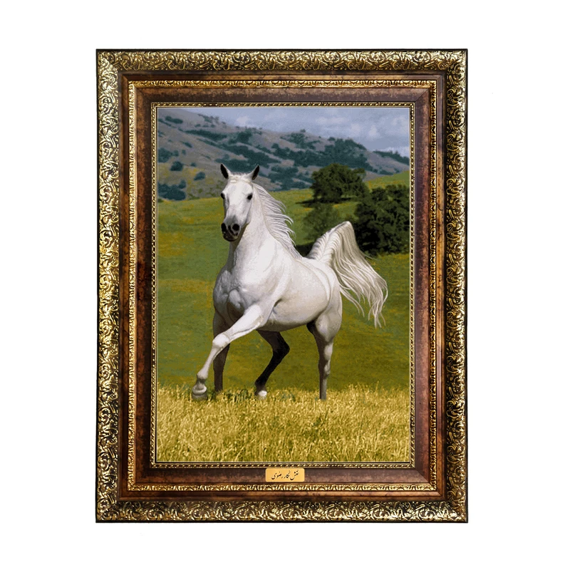 تابلو فرش ماشینی نقش نگار رضوی طرح اسب کد 489KH