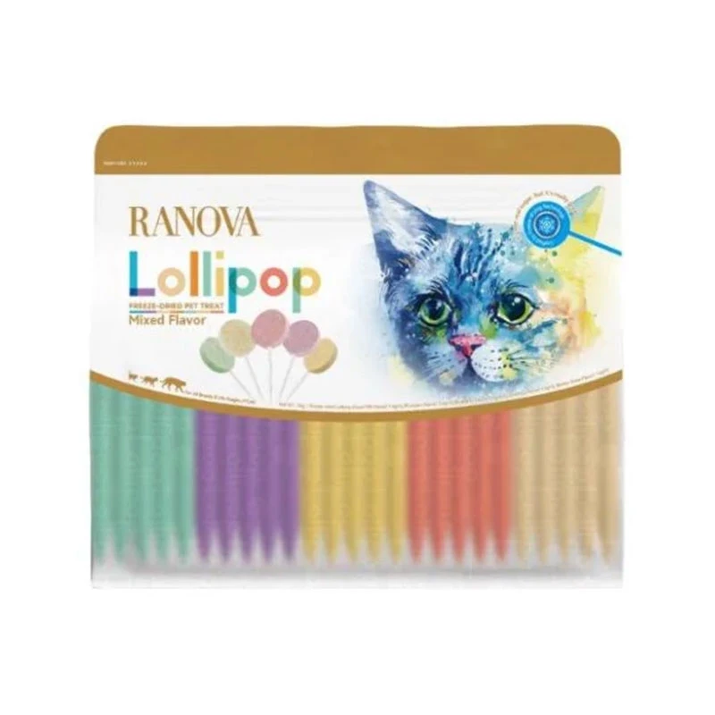 تشویقی گربه رانووا مدل Freeze Dried Lollipops با طعم میکس وزن 1.4 گرم بسته 25 عددی