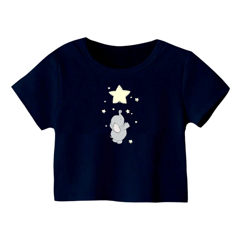 کراپ‌ تی‌شرت آستین کوتاه زنانه مدل فیل کد 1