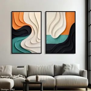 تابلو طرح دکوراتیو مدرن کد1481با فریم مشکی مجموعه دو عددی