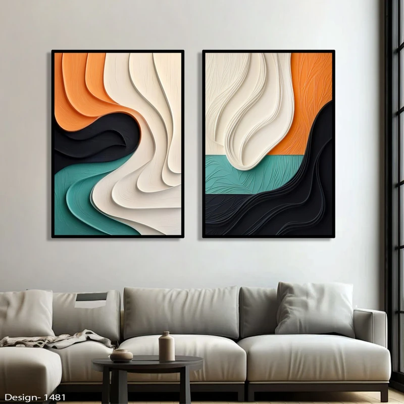 تابلو طرح دکوراتیو مدرن کد1481با فریم مشکی مجموعه دو عددی