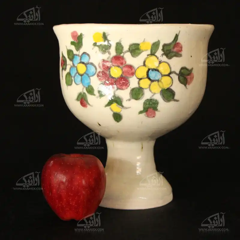 گلدان سفالی‏ نقاشی رولعابی‏ ‏ سفید‏ طرح ‏گل‏ مدل 1015800007