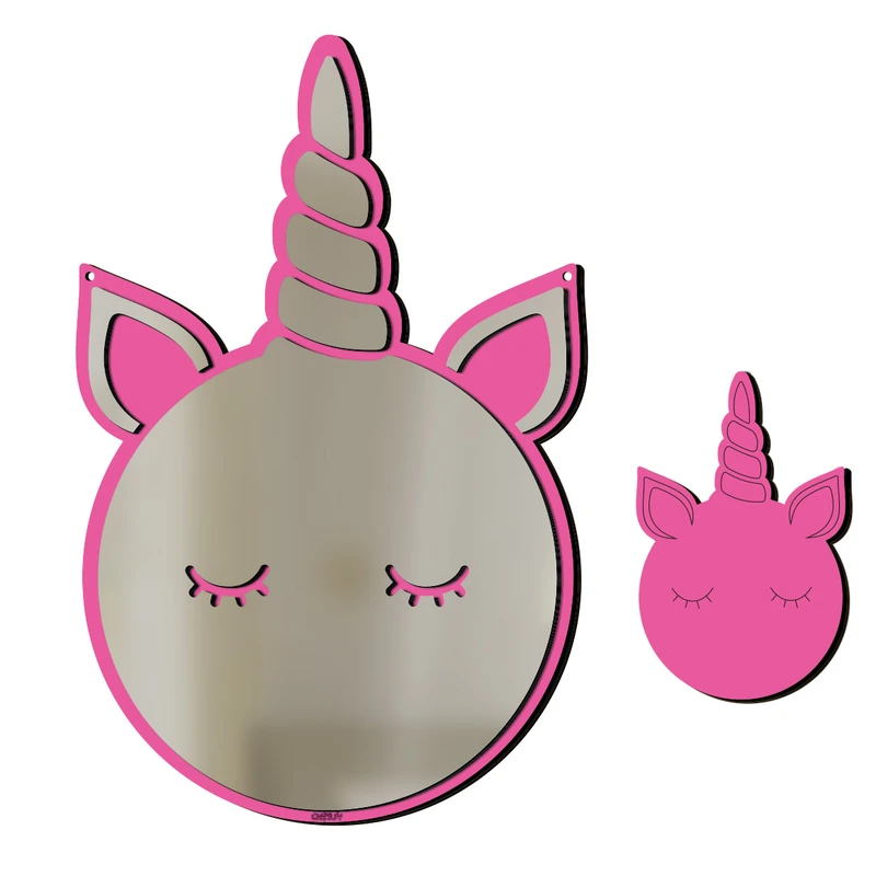 استیکر چوبی کودک باروچین مدل  تک شاخ آیینه ای کد m-3-pink مجموعه 2 عددی