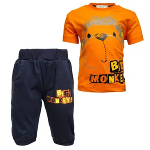 ست تی شرت و شلوارک پسرانه مدل میمون رنگ نارنجی