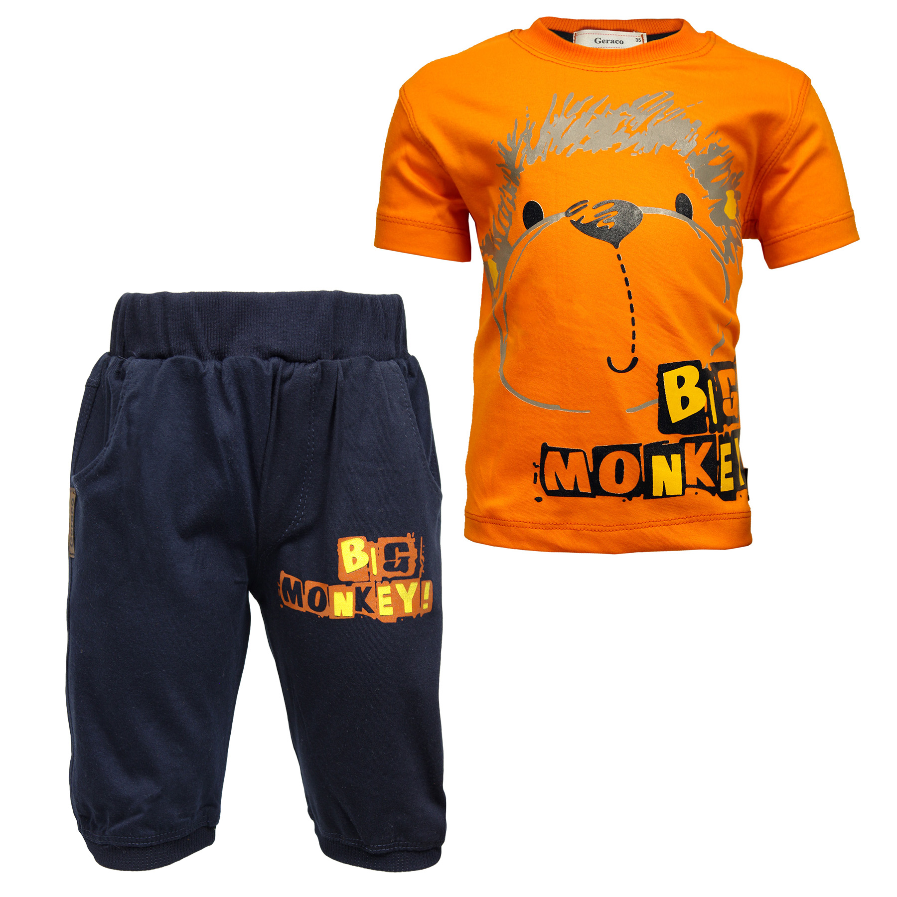 ست تی شرت و شلوارک پسرانه مدل میمون رنگ نارنجی