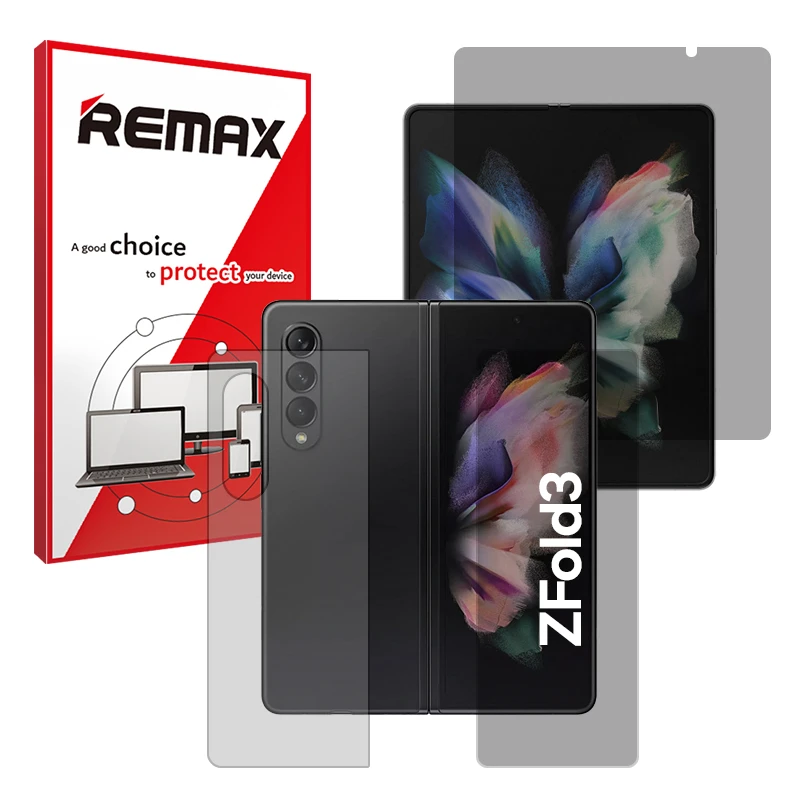 محافظ صفحه نمایش حریم شخصی ریمکس مدل Resistant مناسب برای گوشی موبایل سامسونگ Galaxy Z Fold 3 به همراه محافظ پشت گوشی