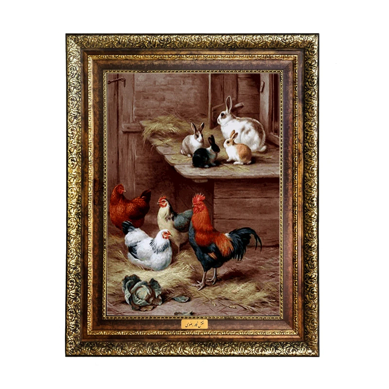 تابلو فرش ماشینی نقش نگار رضوی طرح حیوانات کد 1076KH