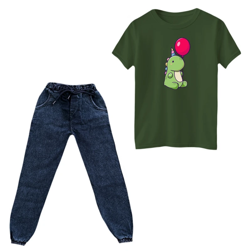 ست تی‌شرت و شلوار پسرانه مدل دایناسور کد ۱۱