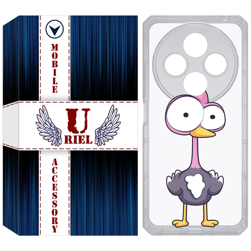 کاور یوریل مدل Clear کد 43 طرح شترمرغ مناسب برای گوشی موبایل شیائومی Redmi 14C / Poco C75
