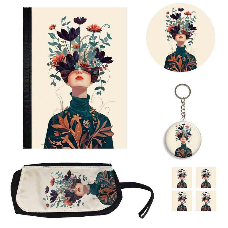 ست لوازم التحریر طرح بانو و ذهن زیبا مینیمال کد 1 بسته 8 عددي