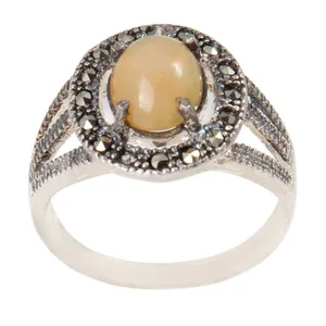 انگشتر نقره زنانه بازرگانی میلادی مدل سنگ اوپال رکاب جواهری نگین مارکازیت کد AW_517