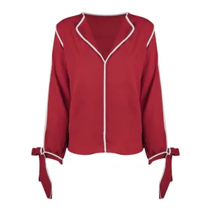 بلوز آستین بلند یقه هفت زنانه مدل حریر مجلسی