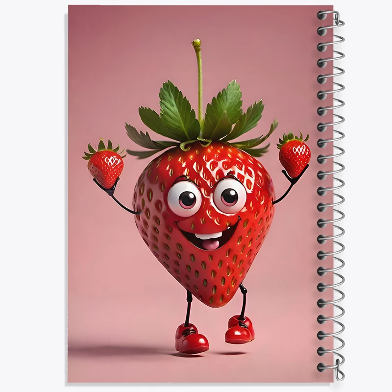 دفتر ژورنال نویسی 50 برگ خندالو مدل نقطه ای طرح توت فرنگی بامزه کد F7509