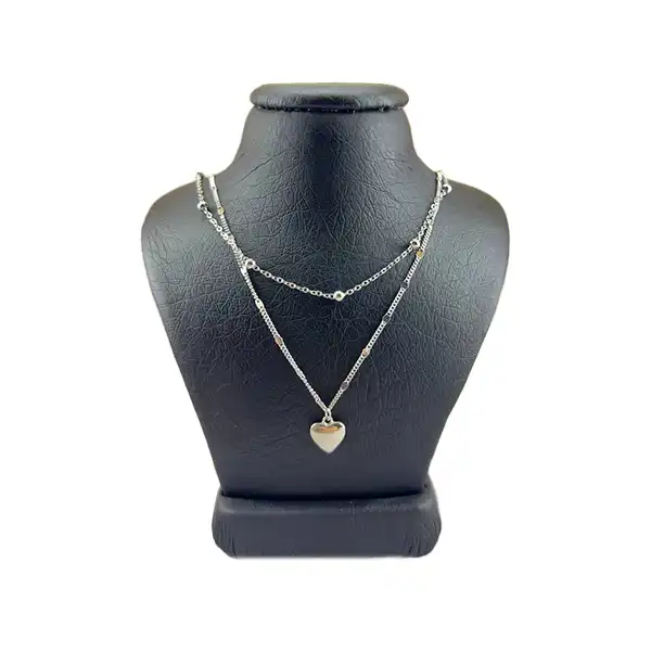 گردنبند نقره زنانه مدل قلب دو ردیفه کد 974545