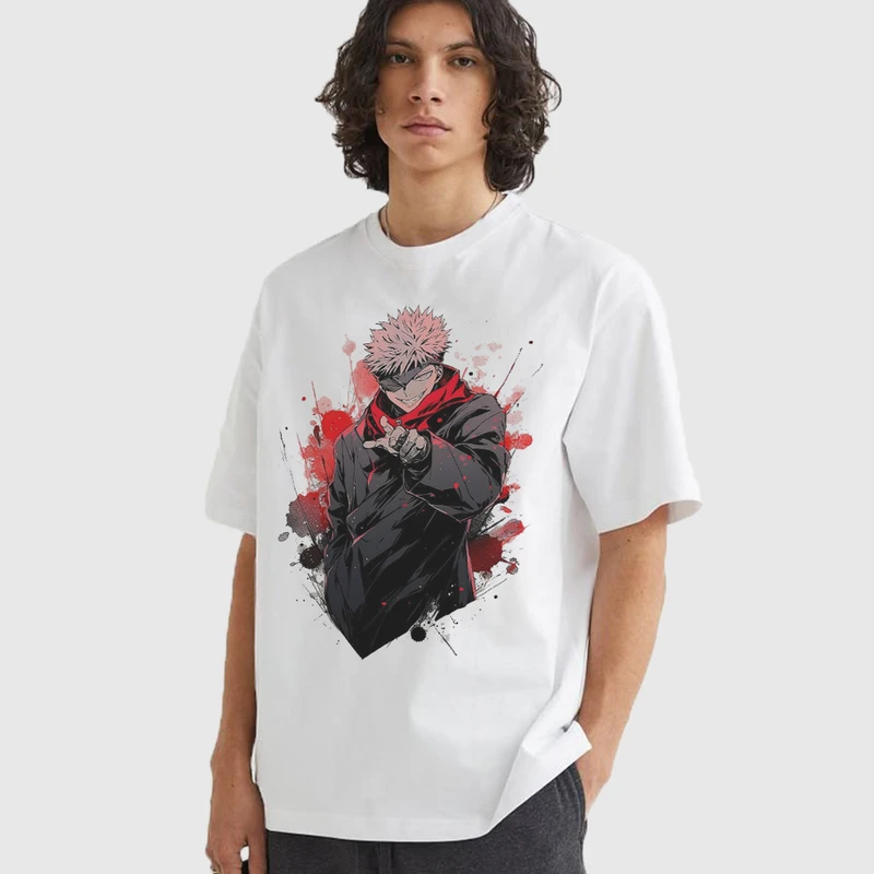 تی شرت آستین کوتاه مردانه مدل انیمه ای جوجوتسوکایسن شخصیت یوجی ایتادوری anm496
