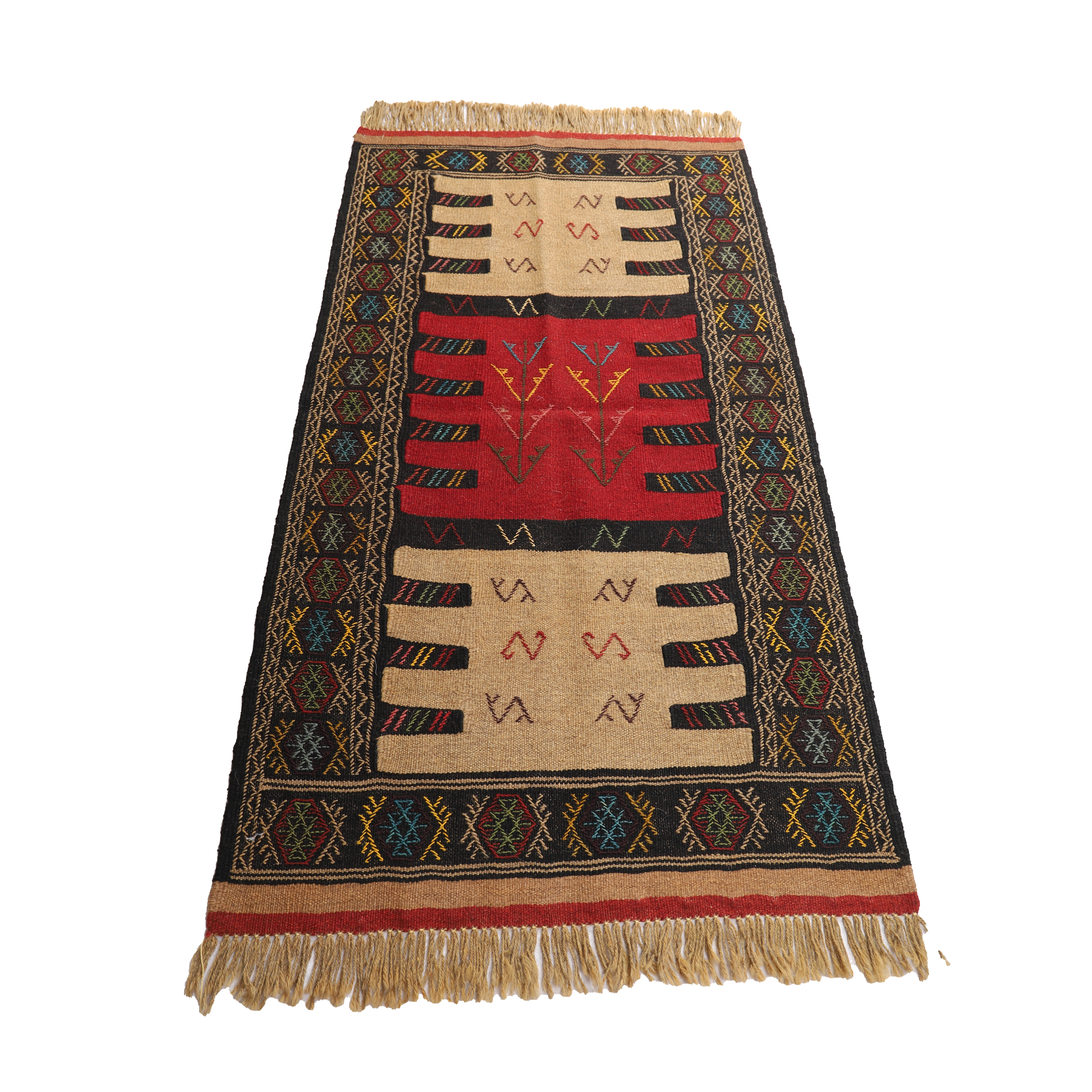 گلیم دستبافت یک و نیم متری مدل سفره کردی کد 4020479