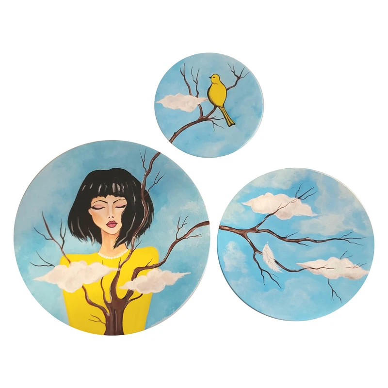 بشقاب دیوارکوب سفالی کد D231 مجموعه 3 عددی