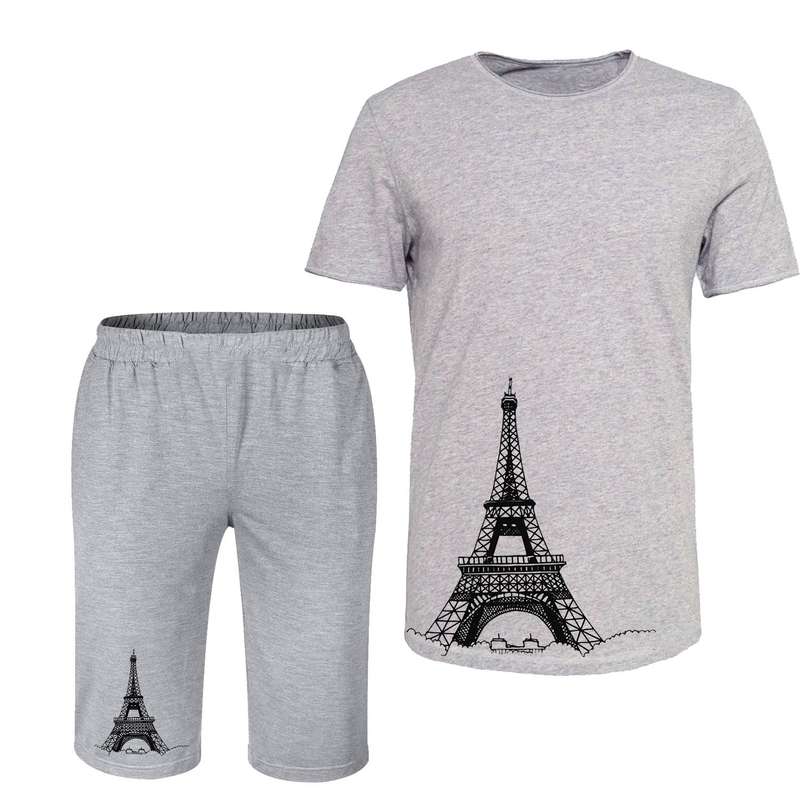 ست تی شرت و شلوارک مردانه مدل پاریس کد 62 رنگ طوسی