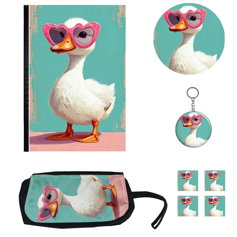 بسته لوازم تحریر مدل اردک عینکی کیوت کد 1 مجموعه 8 عددی